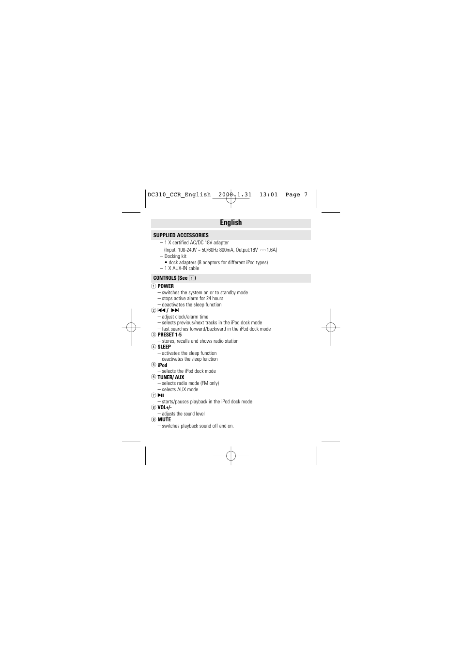 English | Philips DC310V-37 User Manual | Page 7 / 19