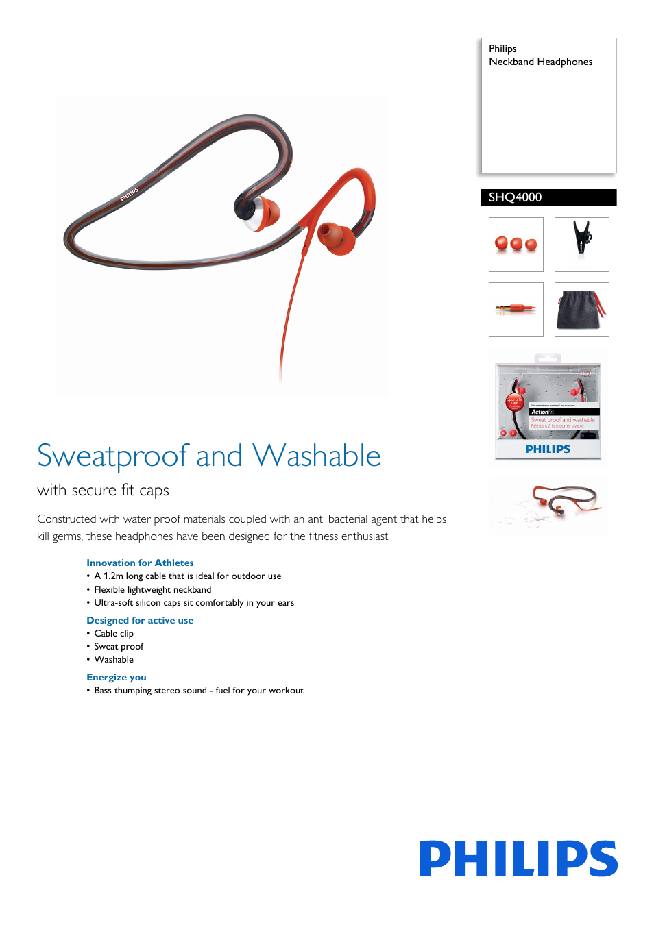 Philips Neckband Headphones SHQ4000 User Manual | 2 pages