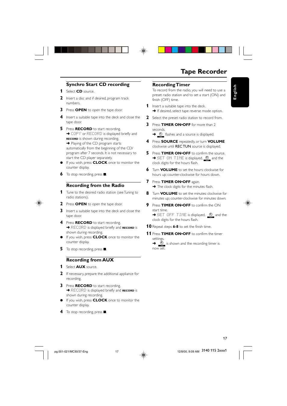 Tape recorder | Philips MC303799 User Manual | Page 17 / 21