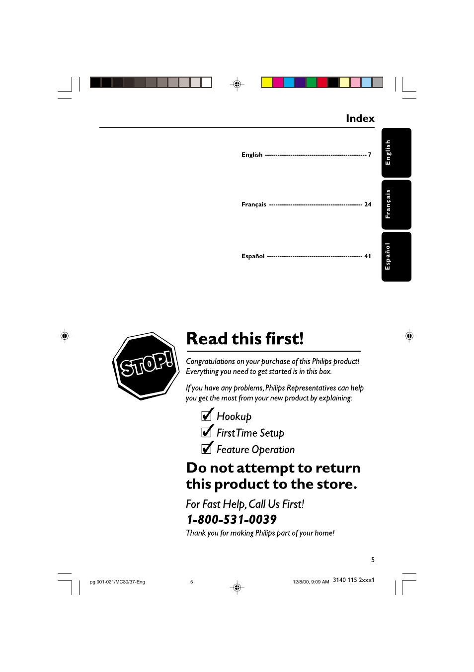 Index | Philips MC303799 User Manual | Page 5 / 21