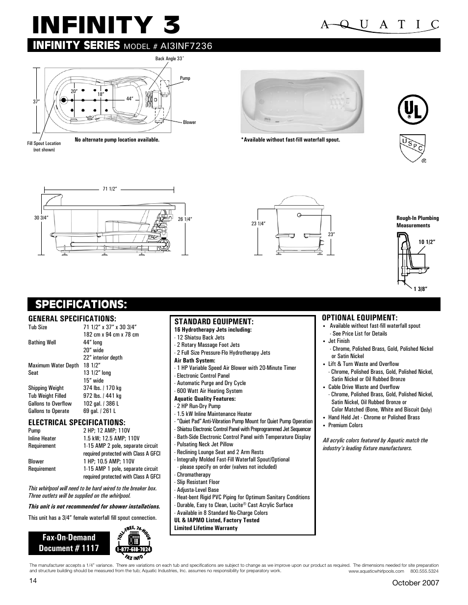 Aquatic INFINITY 3 AI3INF7236 User Manual | 1 page