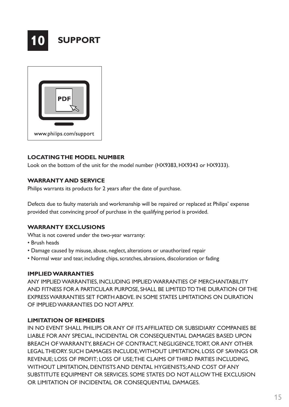 Support | Philips HX9332-12 User Manual | Page 15 / 16