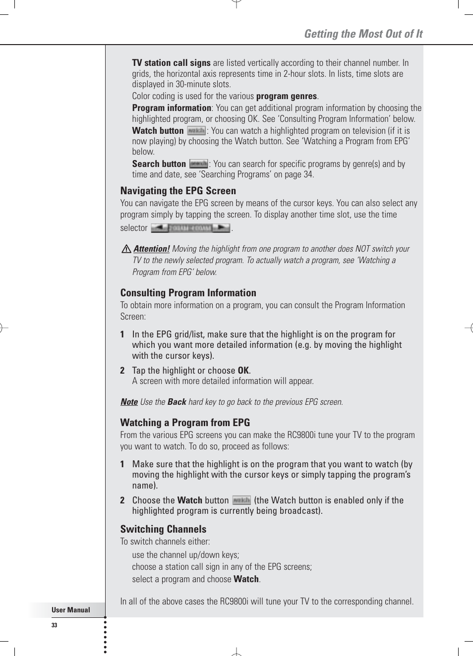 Getting the most out of it | Philips Multimedia Control Panel User Manual | Page 33 / 62