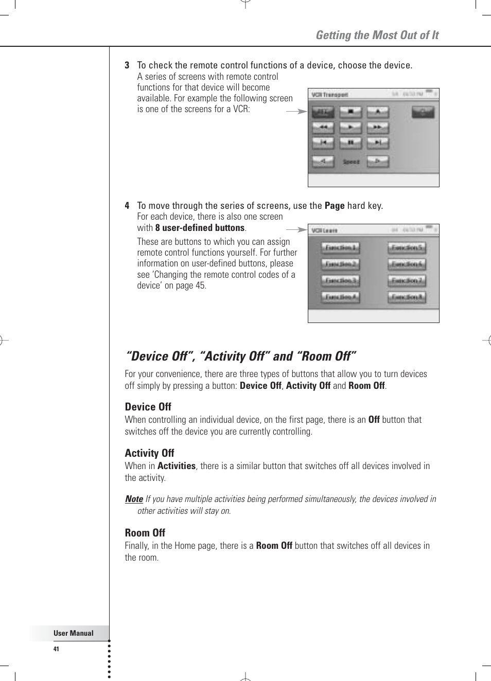 Device off”, “activity off” and “room off, Getting the most out of it | Philips Multimedia Control Panel User Manual | Page 41 / 62