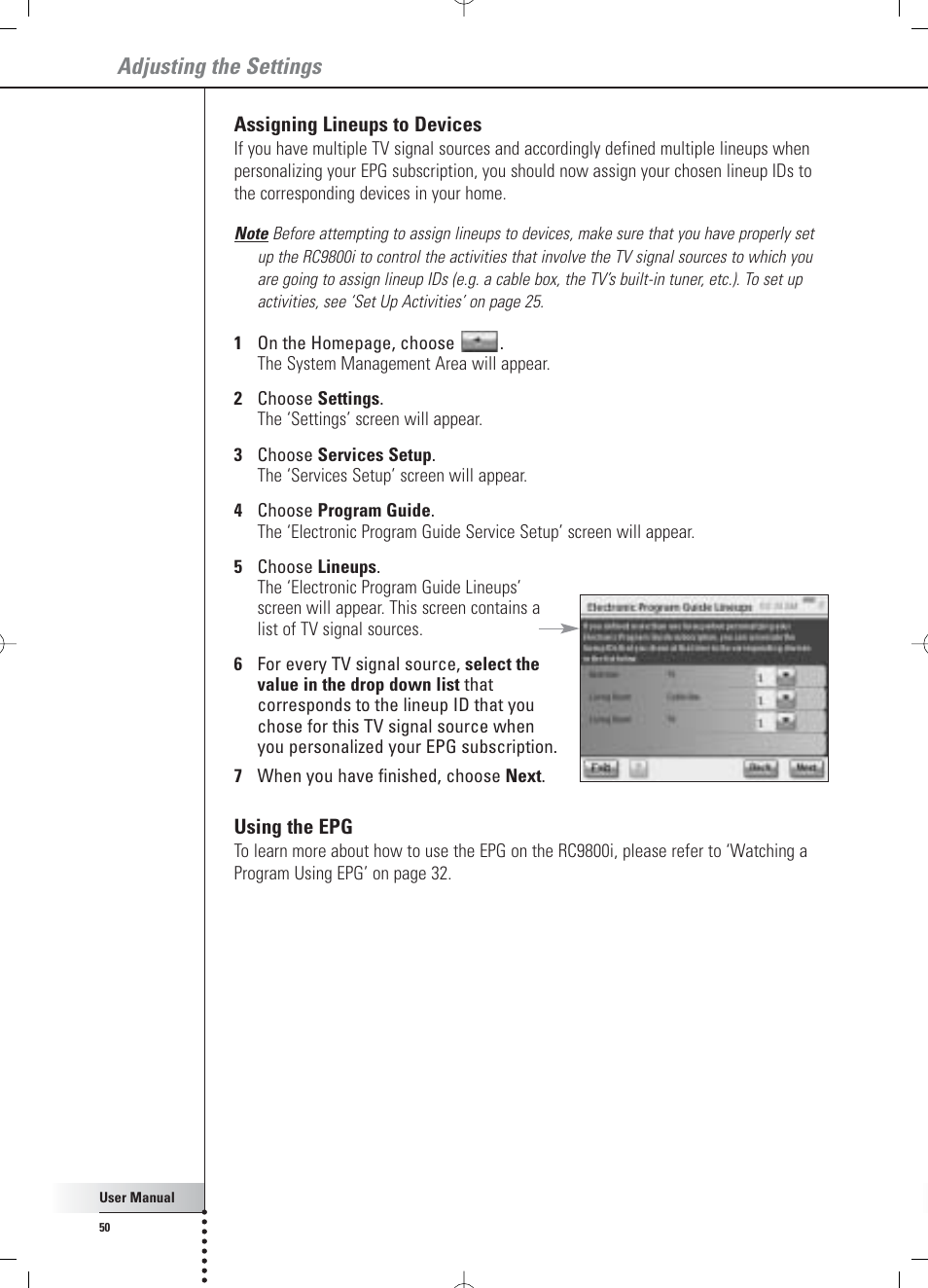 Adjusting the settings | Philips Multimedia Control Panel User Manual | Page 50 / 62