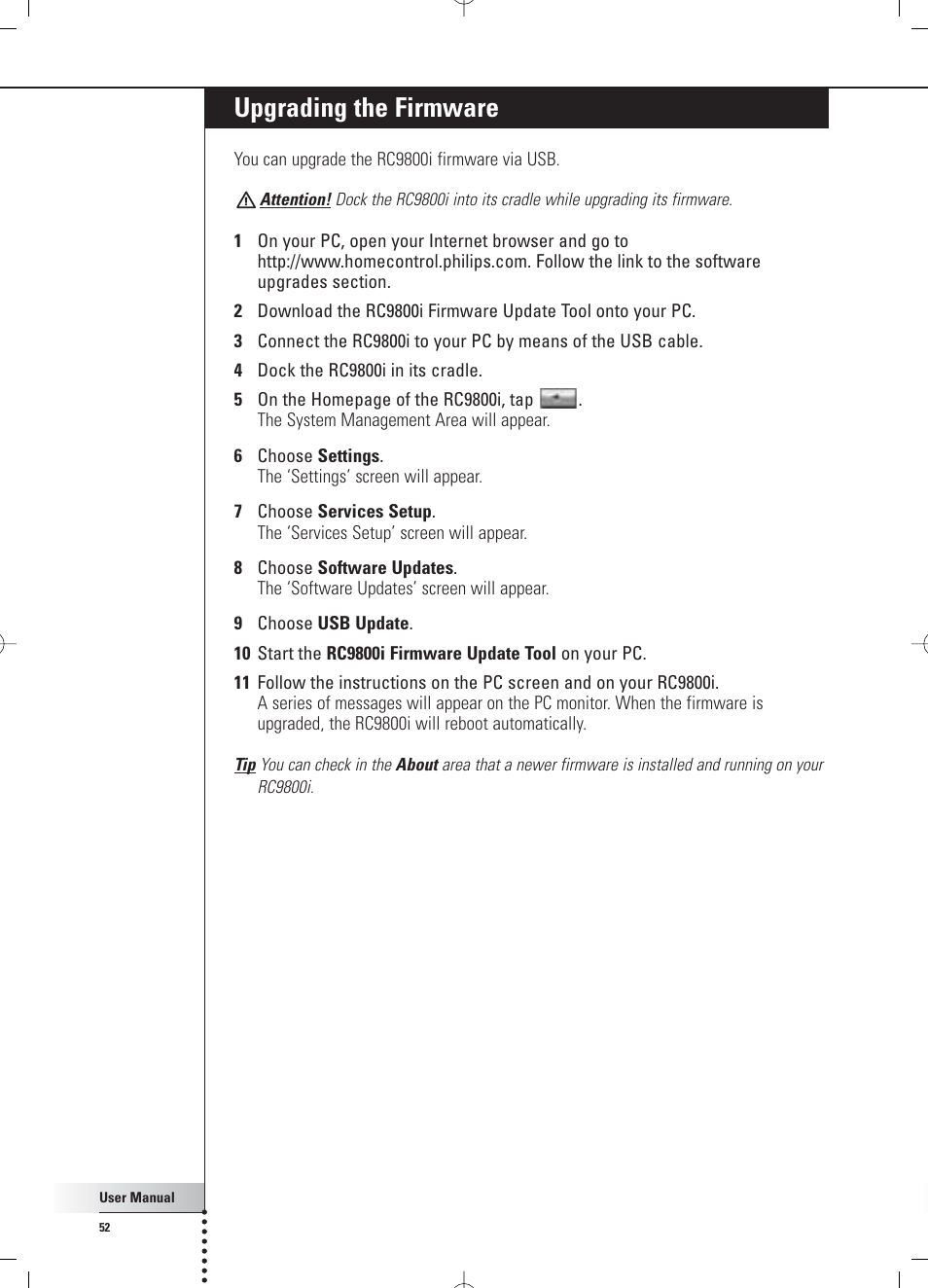 Upgrading the firmware | Philips Multimedia Control Panel User Manual | Page 52 / 62