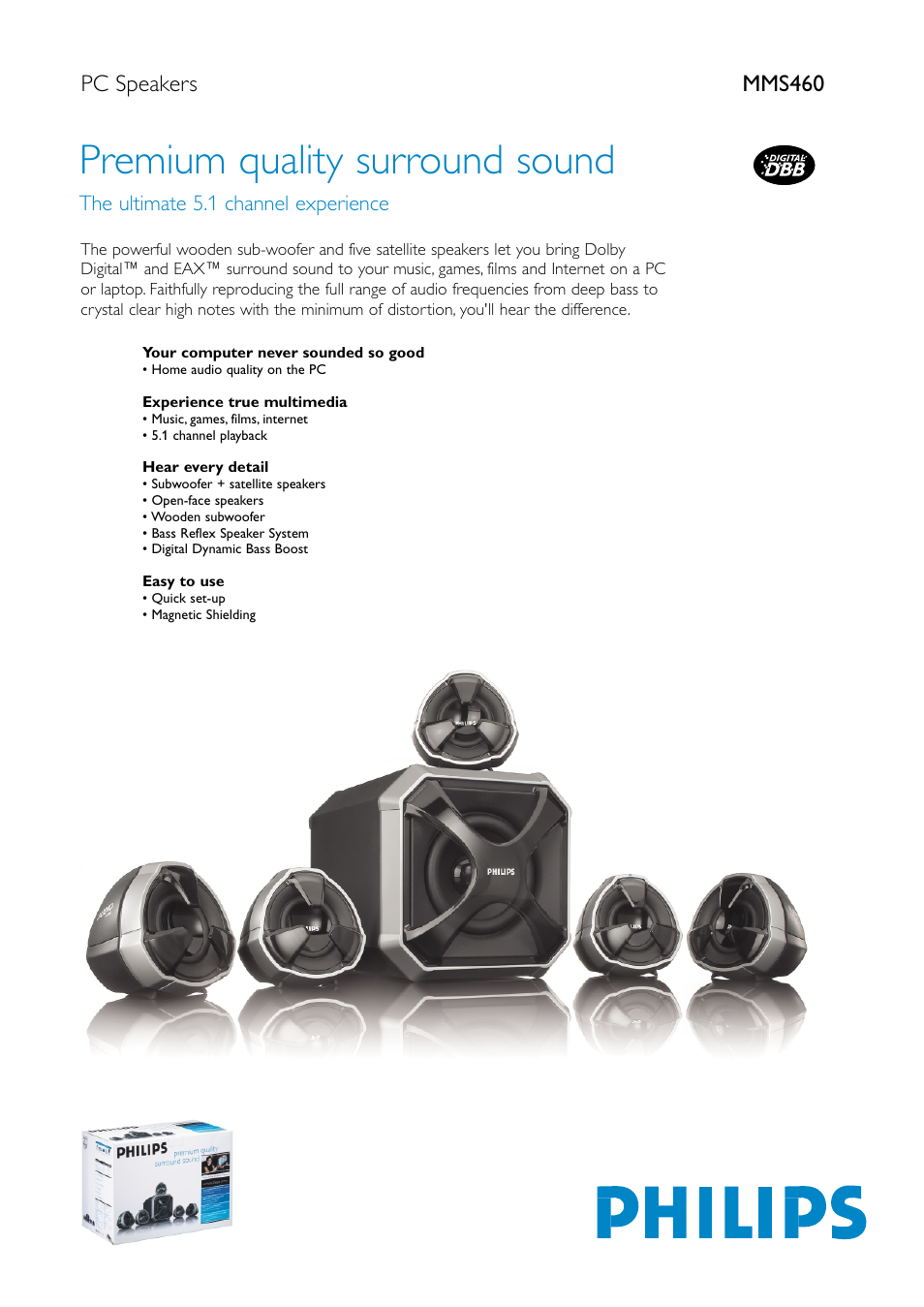 Philips Multimedia Speaker 5.1 User Manual | 2 pages