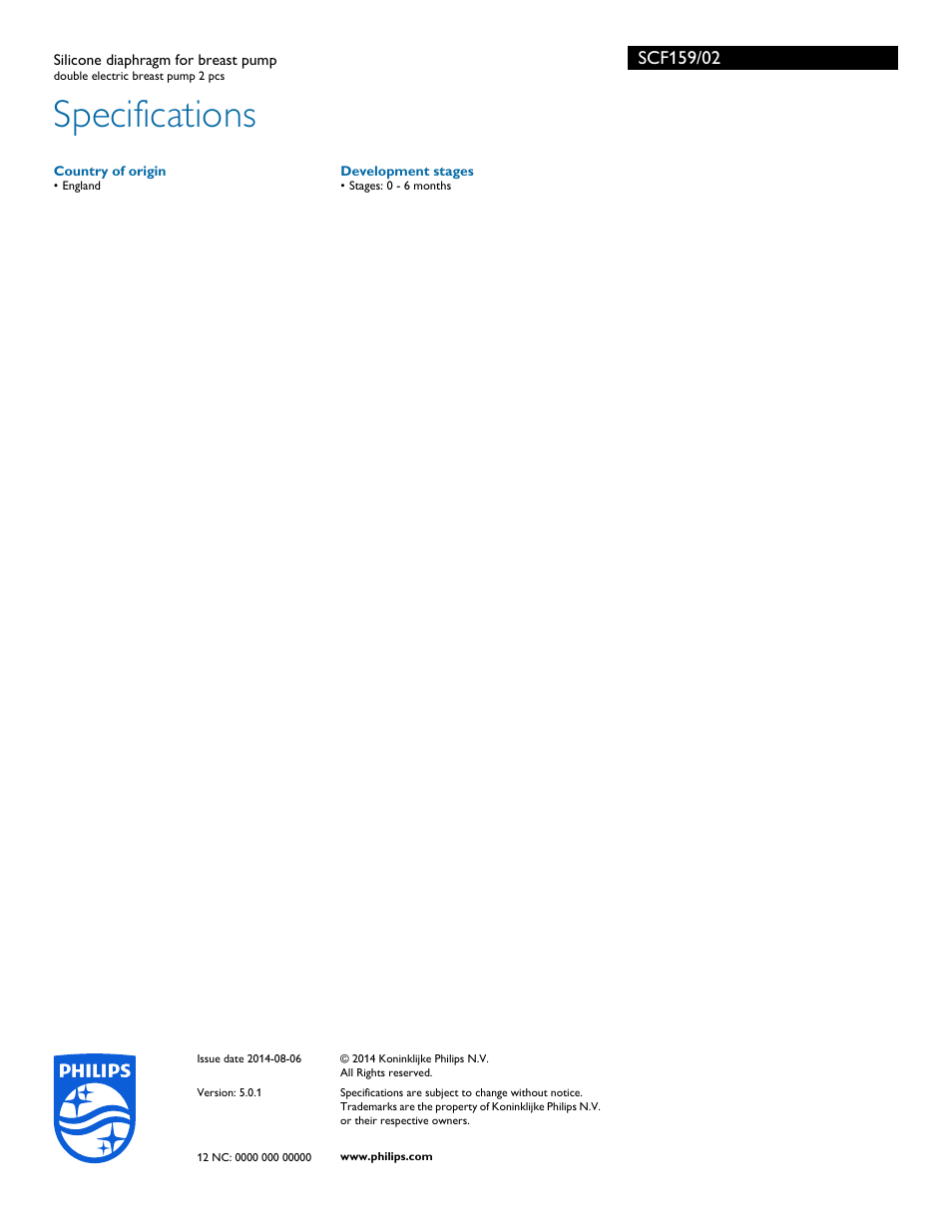 Specifications | Philips SCF159-02 User Manual | Page 2 / 2