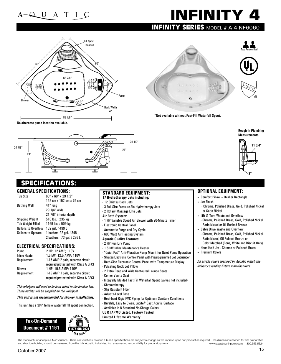 Aquatic INFINITY 4 AI4INF6060 User Manual | 1 page