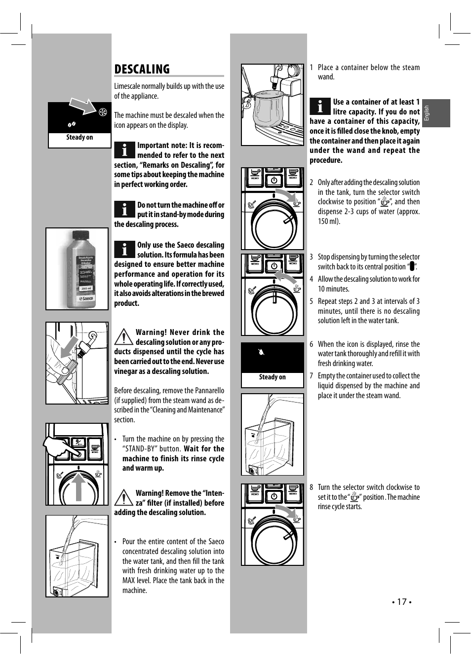 Descaling | Philips RI9833-47 User Manual | Page 17 / 24