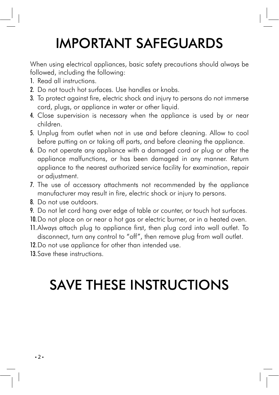 Important safeguards, Save these instructions | Philips RI9833-47 User Manual | Page 2 / 24