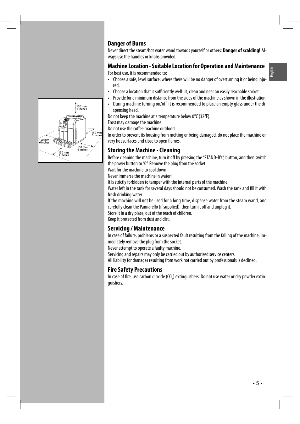 Danger of burns, Storing the machine - cleaning, Servicing / maintenance | Fire safety precautions | Philips RI9833-47 User Manual | Page 5 / 24