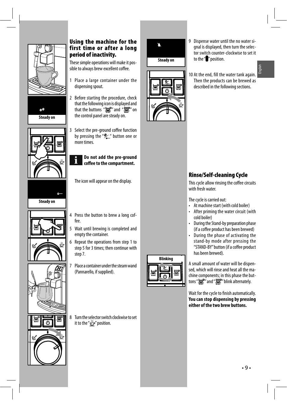 Rinse/self-cleaning cycle | Philips RI9833-47 User Manual | Page 9 / 24