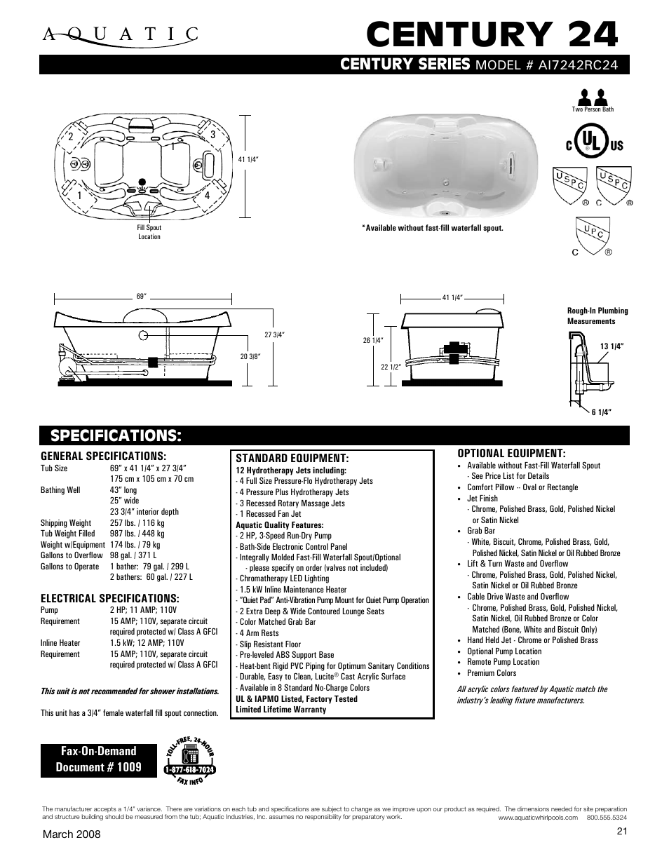 Aquatic Century 24 AI7242RC24 User Manual | 1 page