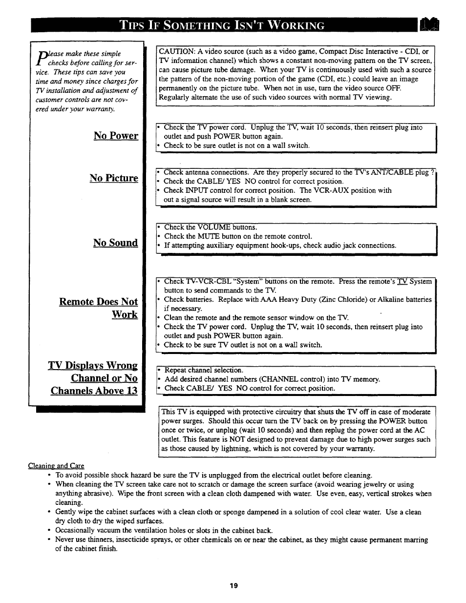 Tips if something isn’t working | Philips COLOR TV 27 INCH TABLE User Manual | Page 19 / 24