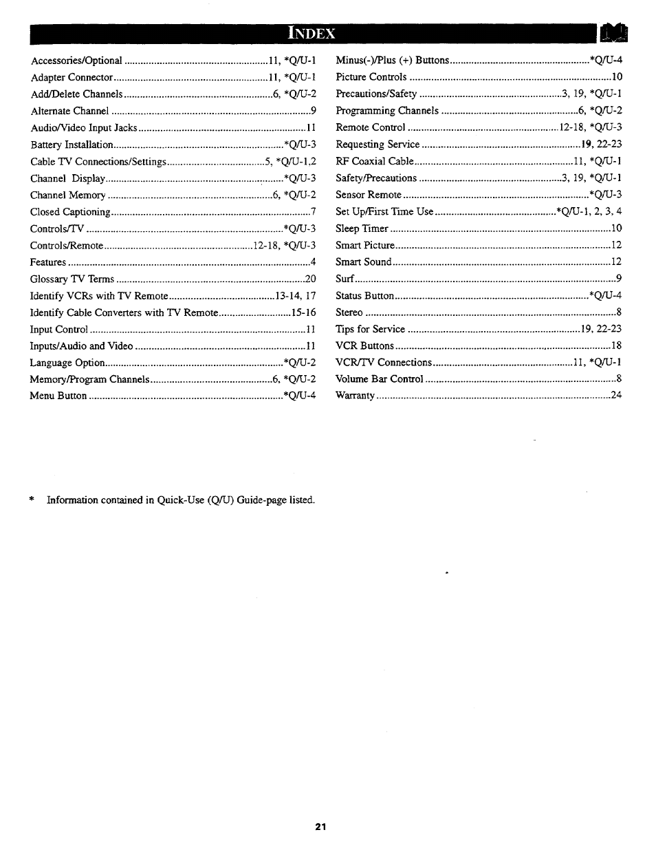 Index, Ndex | Philips COLOR TV 27 INCH TABLE User Manual | Page 21 / 24