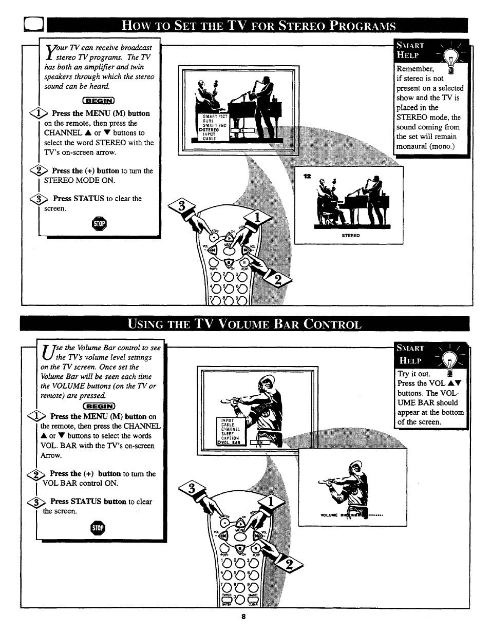 Uslng the tv volume bar control, Using the tv volume bar control, Uslng | Philips COLOR TV 27 INCH TABLE User Manual | Page 8 / 24