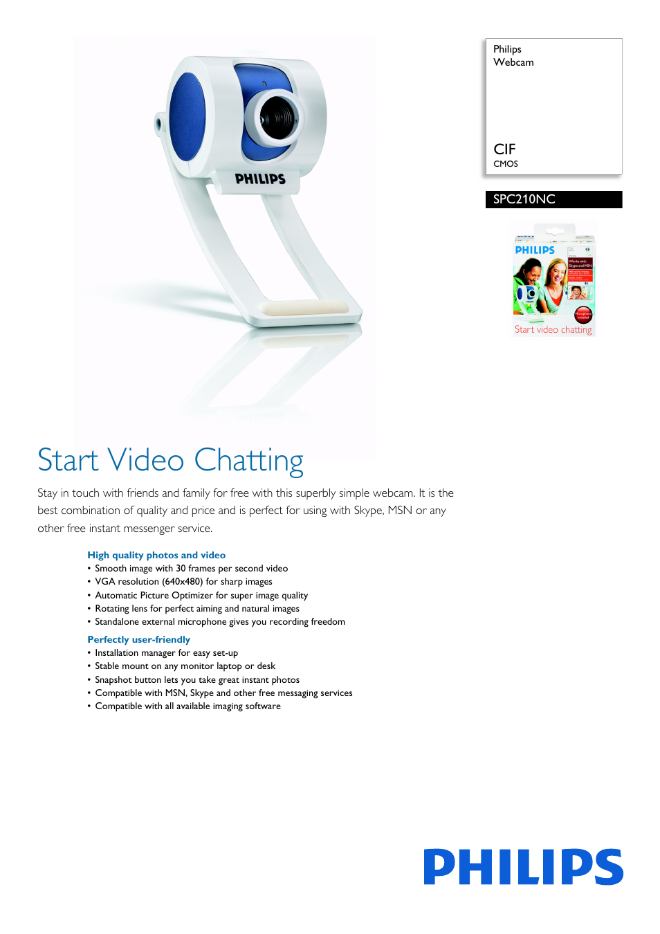 Philips SPC210NC-00 User Manual | 2 pages