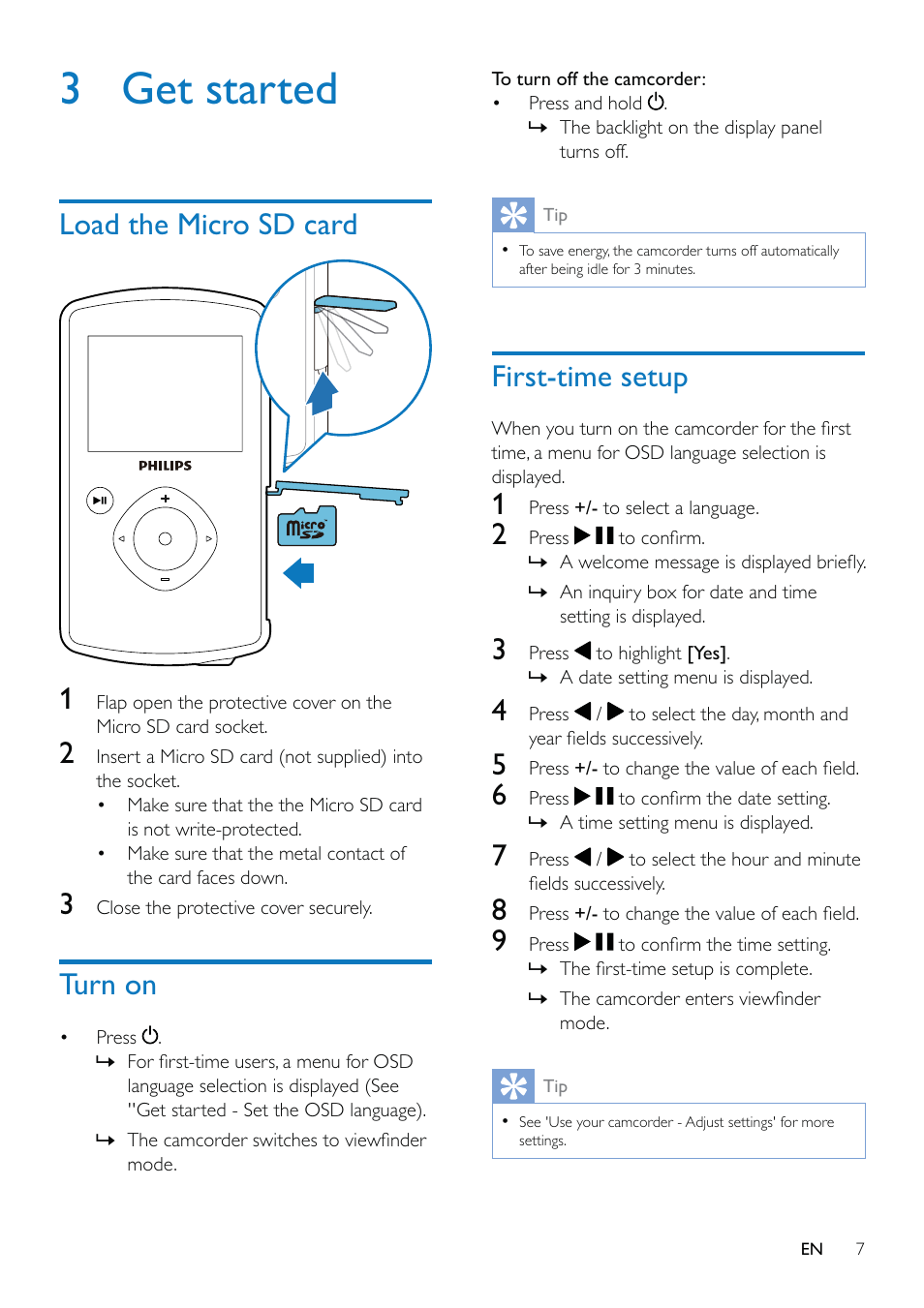 3 get started | Philips CAM110BU-37 User Manual | Page 8 / 21