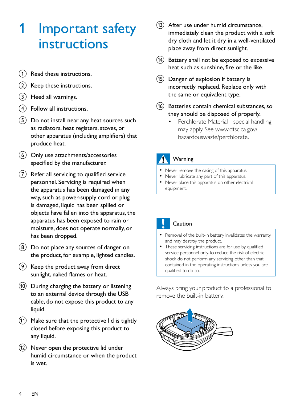 1 important safety instructions | Philips SB2000B-37 User Manual | Page 4 / 13