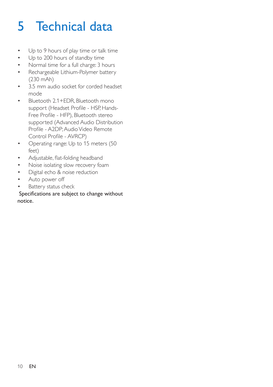 5 technical data | Philips SHB9100-00 User Manual | Page 12 / 16