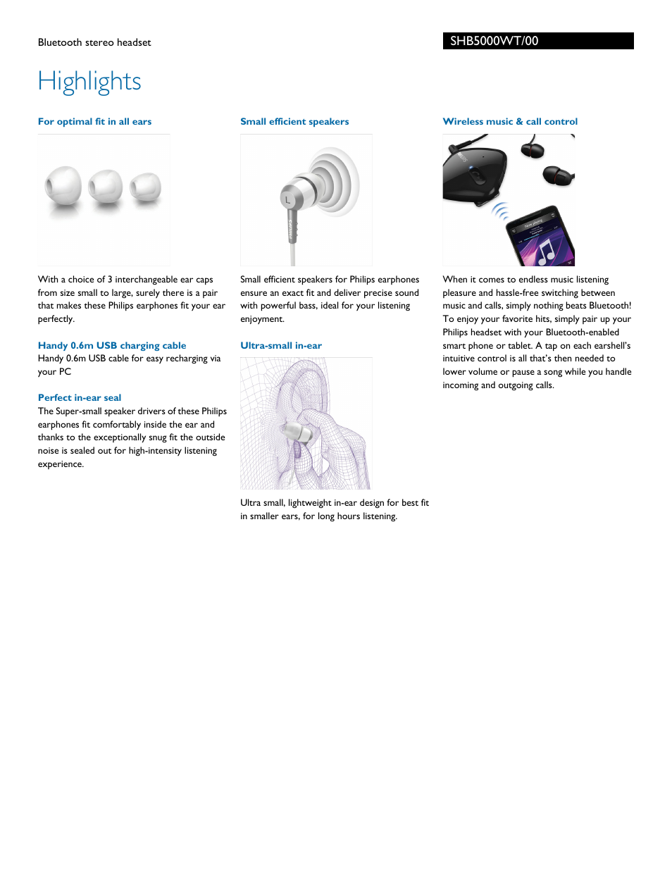 Highlights | Philips SHB5000WT-00 User Manual | Page 2 / 3