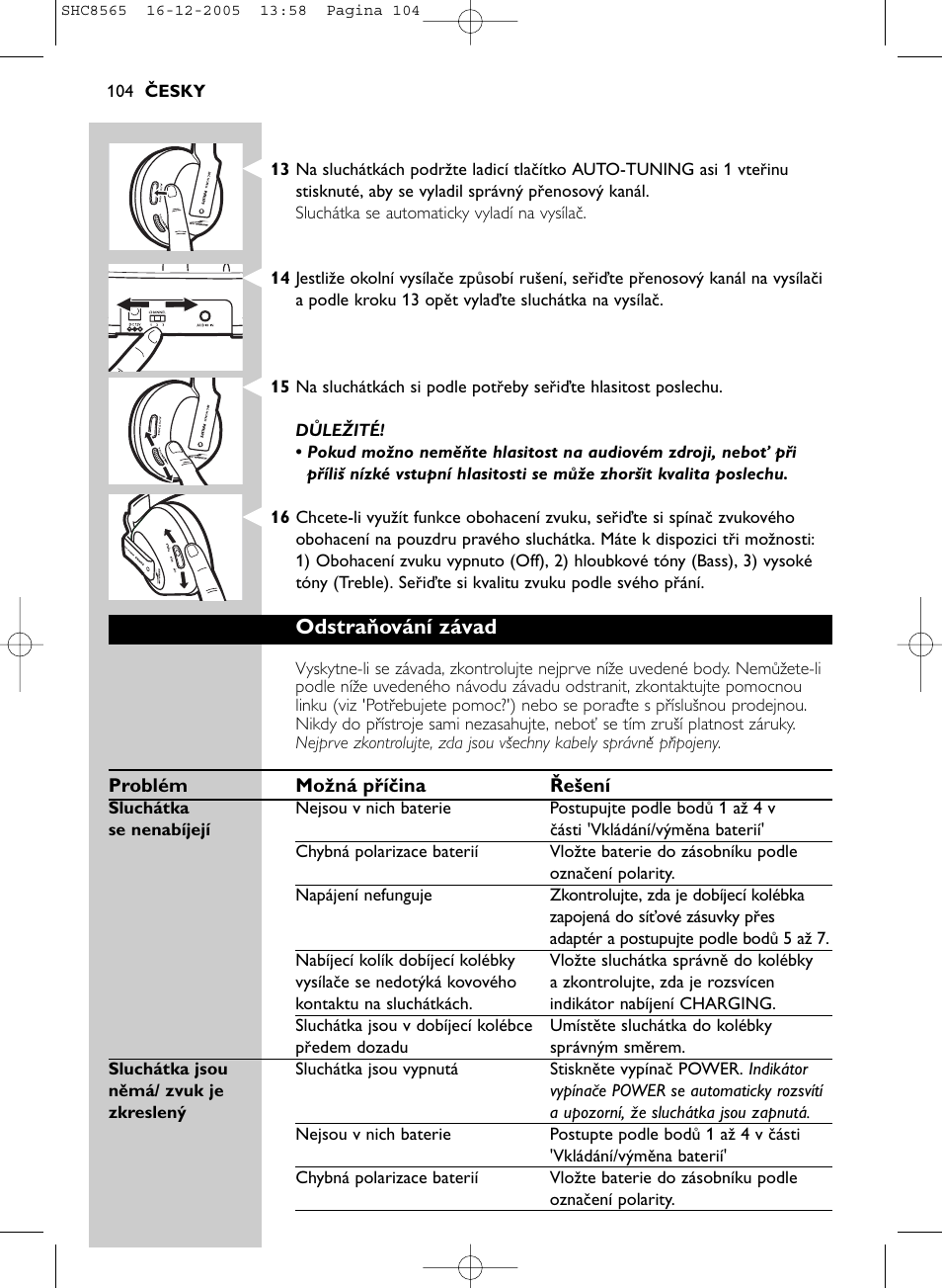 Odstraňování závad | Philips SHC8565-05 User Manual | Page 104 / 149