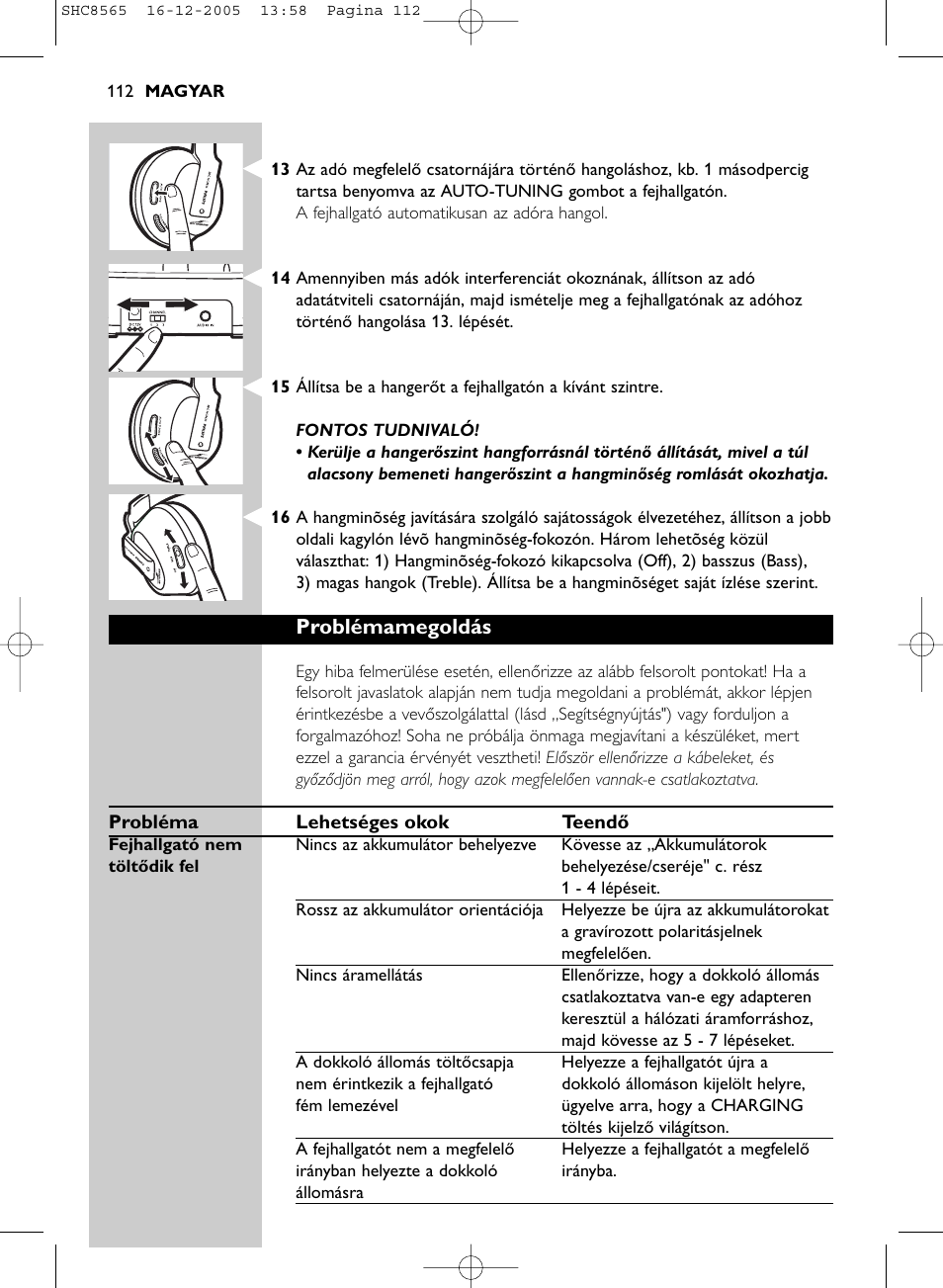 Problémamegoldás | Philips SHC8565-05 User Manual | Page 112 / 149