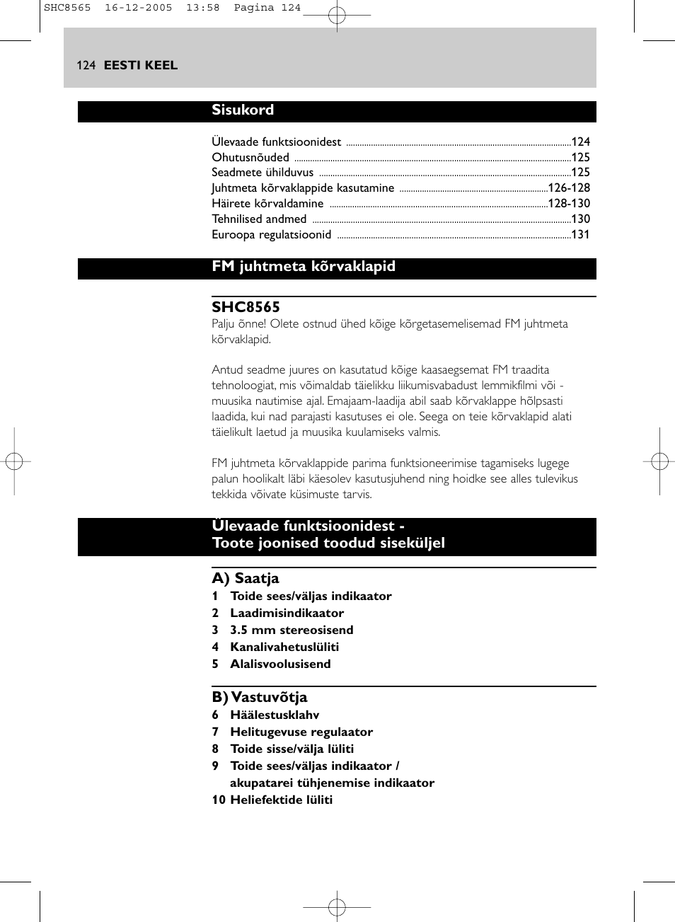 Philips SHC8565-05 User Manual | Page 124 / 149