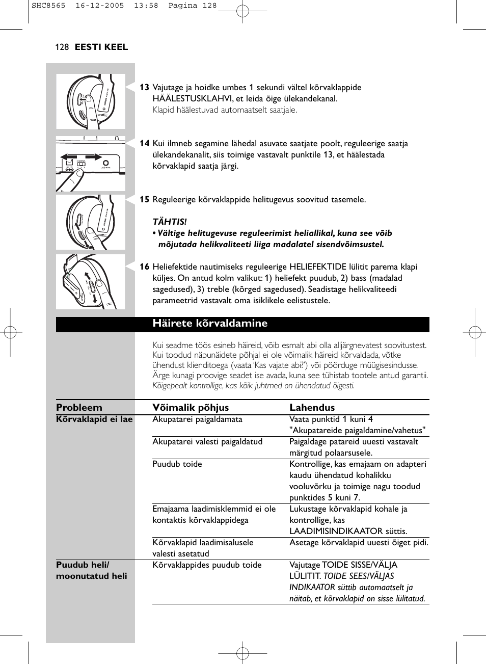Häirete kõrvaldamine | Philips SHC8565-05 User Manual | Page 128 / 149
