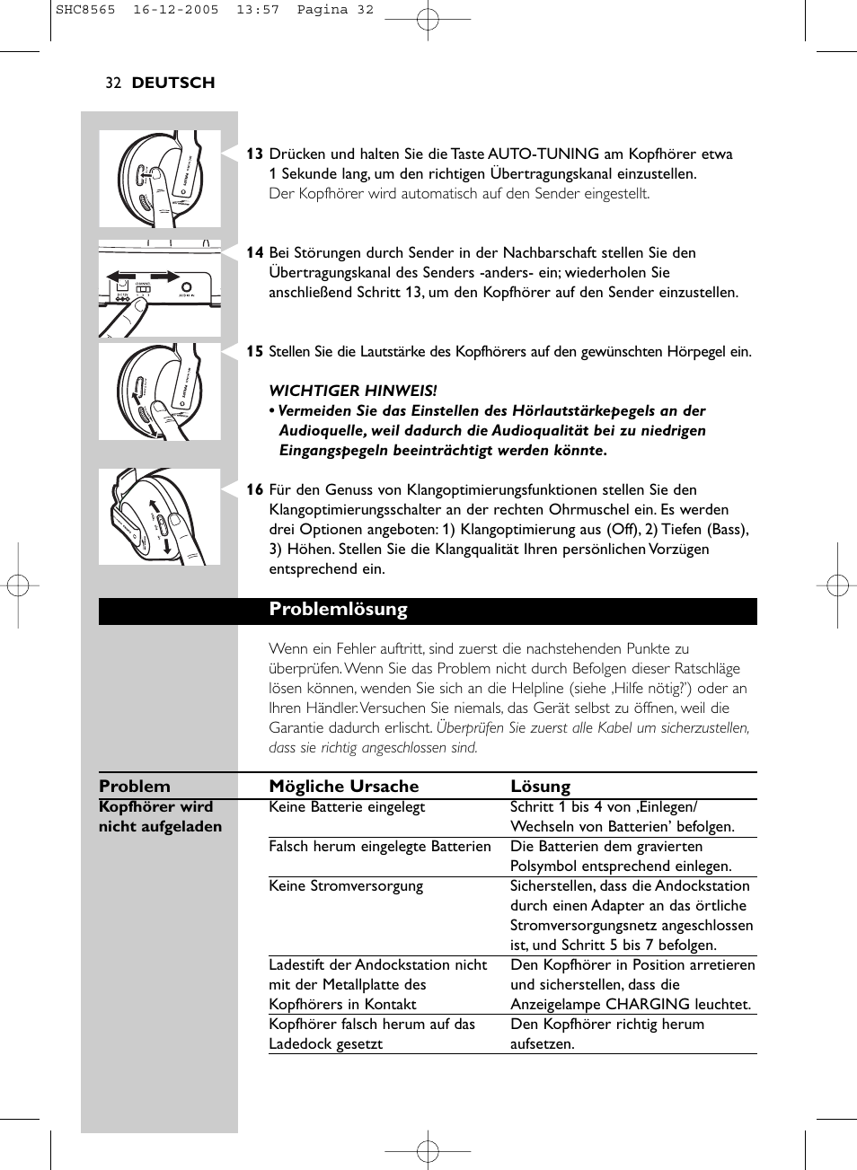 Problemlösung | Philips SHC8565-05 User Manual | Page 32 / 149