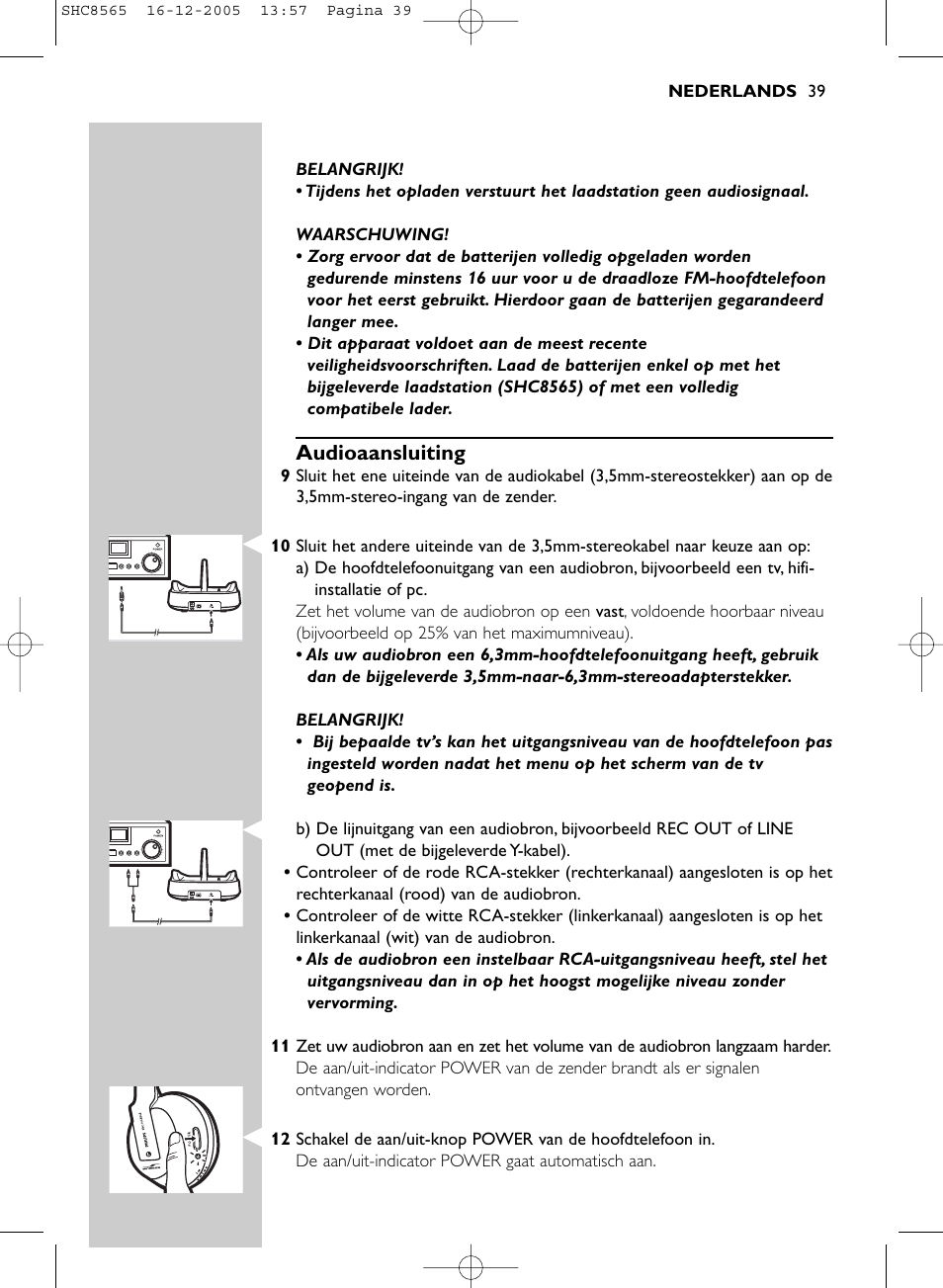 Audioaansluiting | Philips SHC8565-05 User Manual | Page 39 / 149