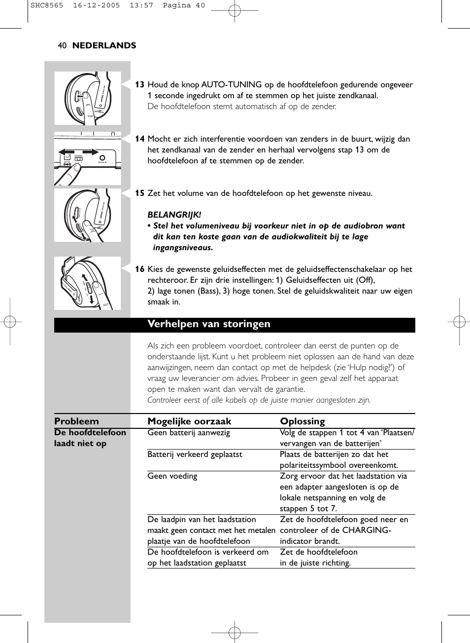 Verhelpen van storingen | Philips SHC8565-05 User Manual | Page 40 / 149