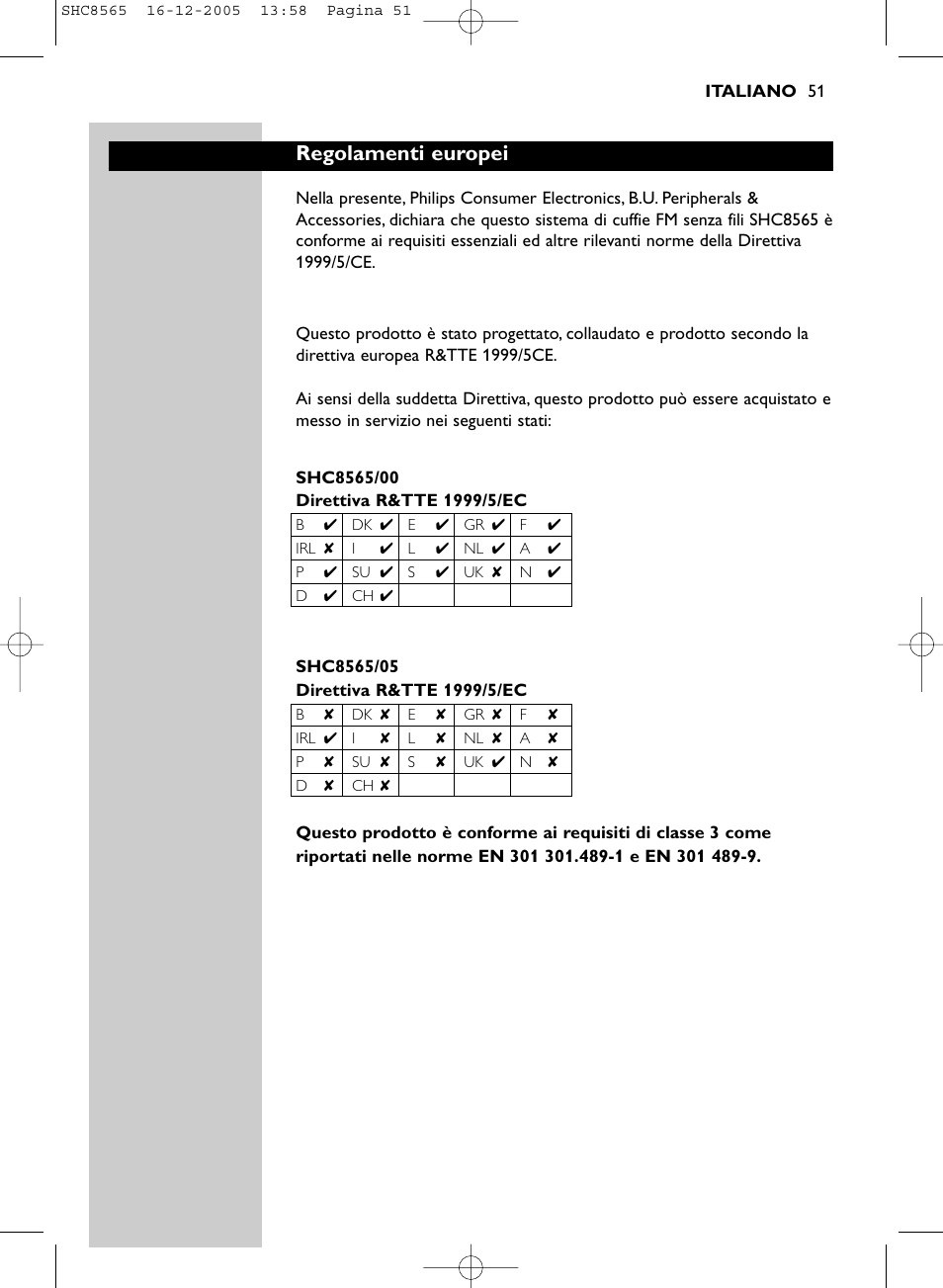 Regolamenti europei | Philips SHC8565-05 User Manual | Page 51 / 149