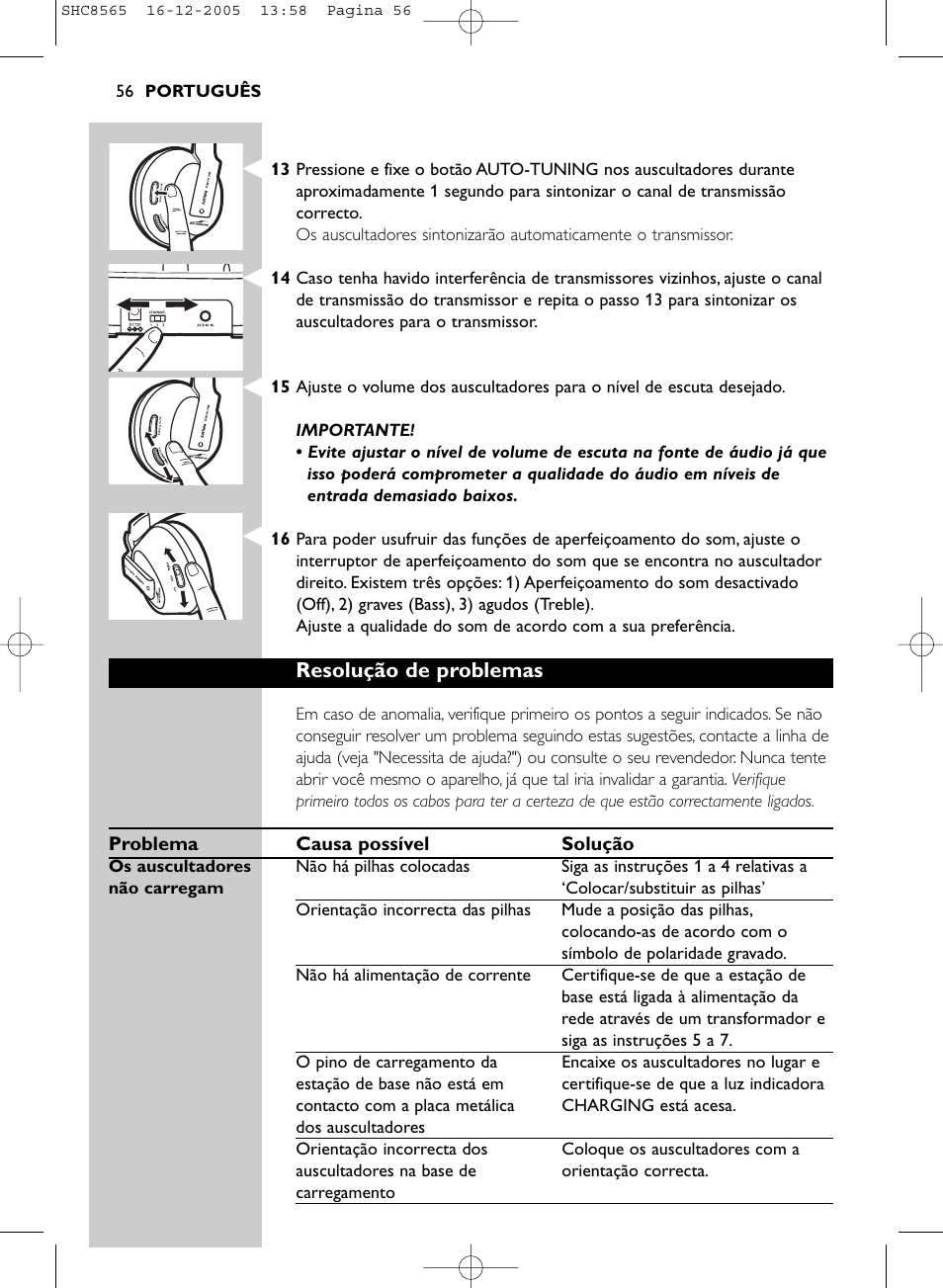 Resolução de problemas | Philips SHC8565-05 User Manual | Page 56 / 149