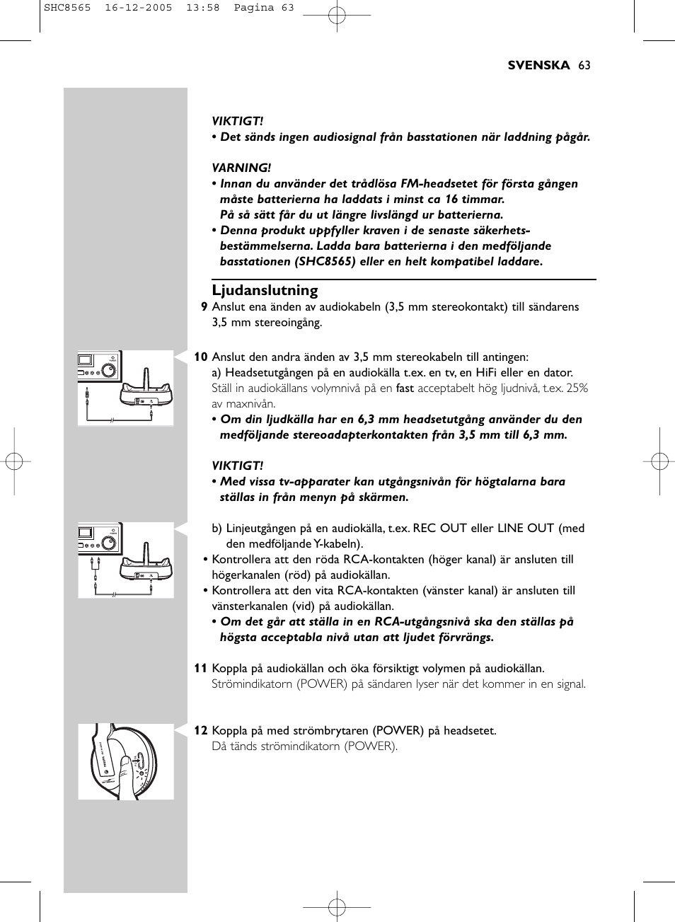 Ljudanslutning | Philips SHC8565-05 User Manual | Page 63 / 149