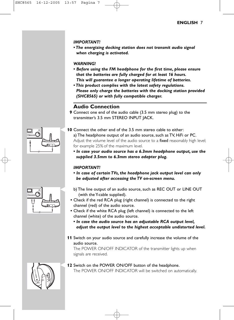 Audio connection | Philips SHC8565-05 User Manual | Page 7 / 149