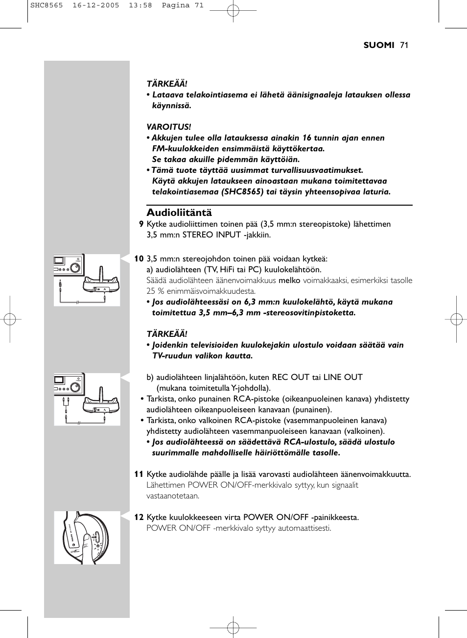 Audioliitäntä | Philips SHC8565-05 User Manual | Page 71 / 149