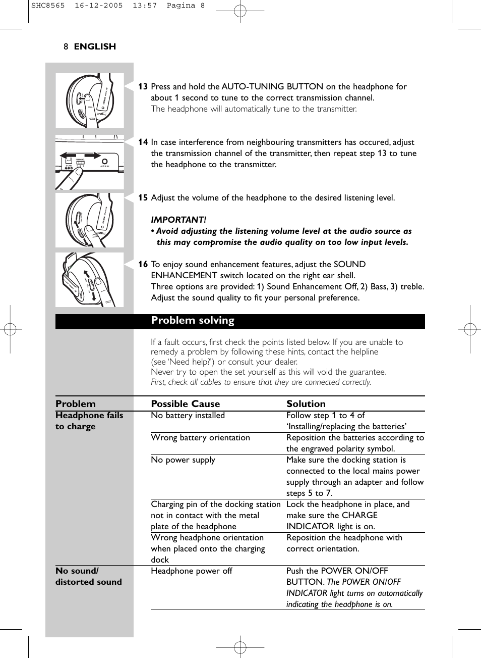 Problem solving | Philips SHC8565-05 User Manual | Page 8 / 149