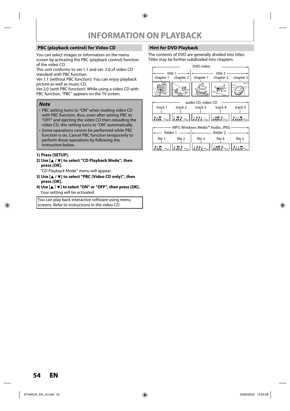 Information on playback, 54 en 54 en | Philips DVDR3505-37 User Manual | Page 54 / 108