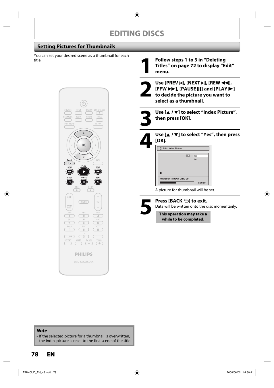 Editing discs | Philips DVDR3505-37 User Manual | Page 78 / 108