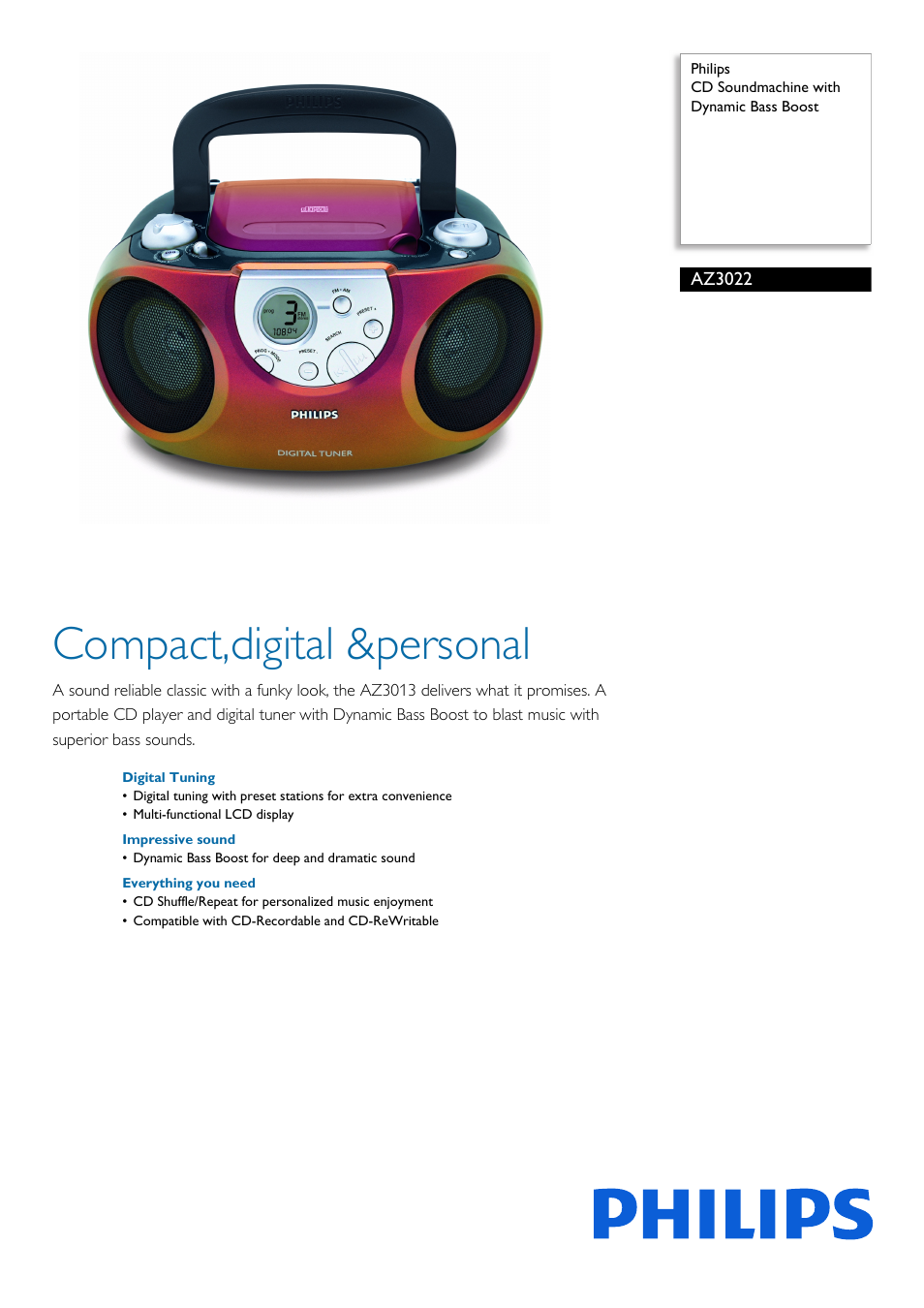 Philips AZ3022-17 User Manual | 2 pages