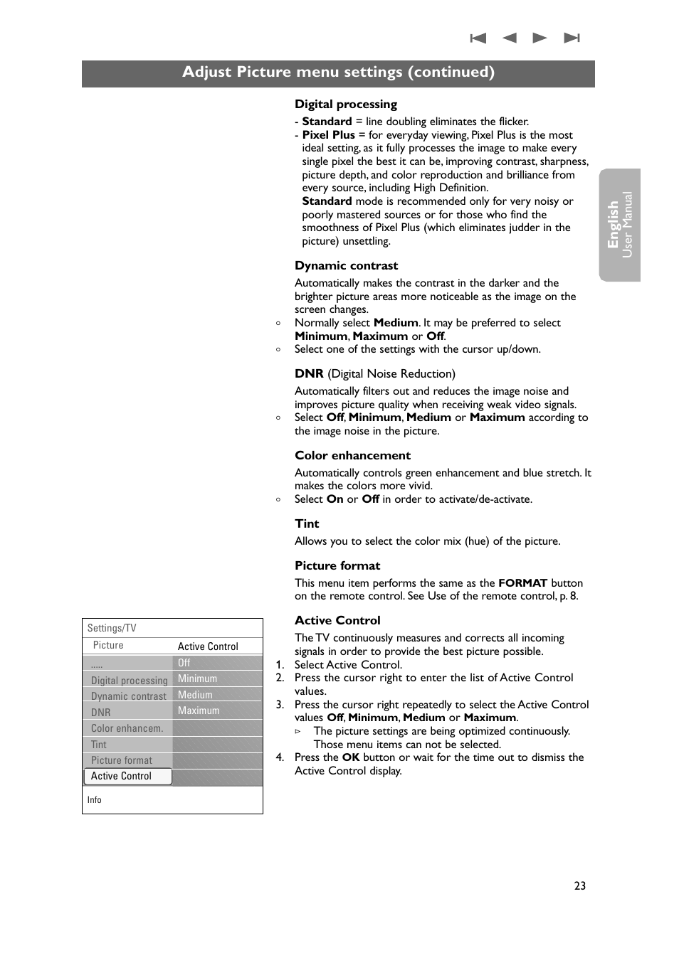 Adjust picture menu settings (continued), English | Philips 37PF9631D-37B User Manual | Page 25 / 60
