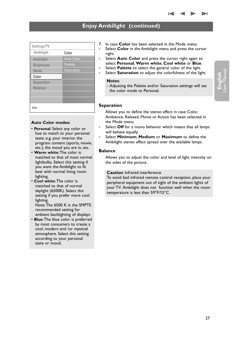 Enjoy ambilight (continued), English | Philips 37PF9631D-37B User Manual | Page 29 / 60