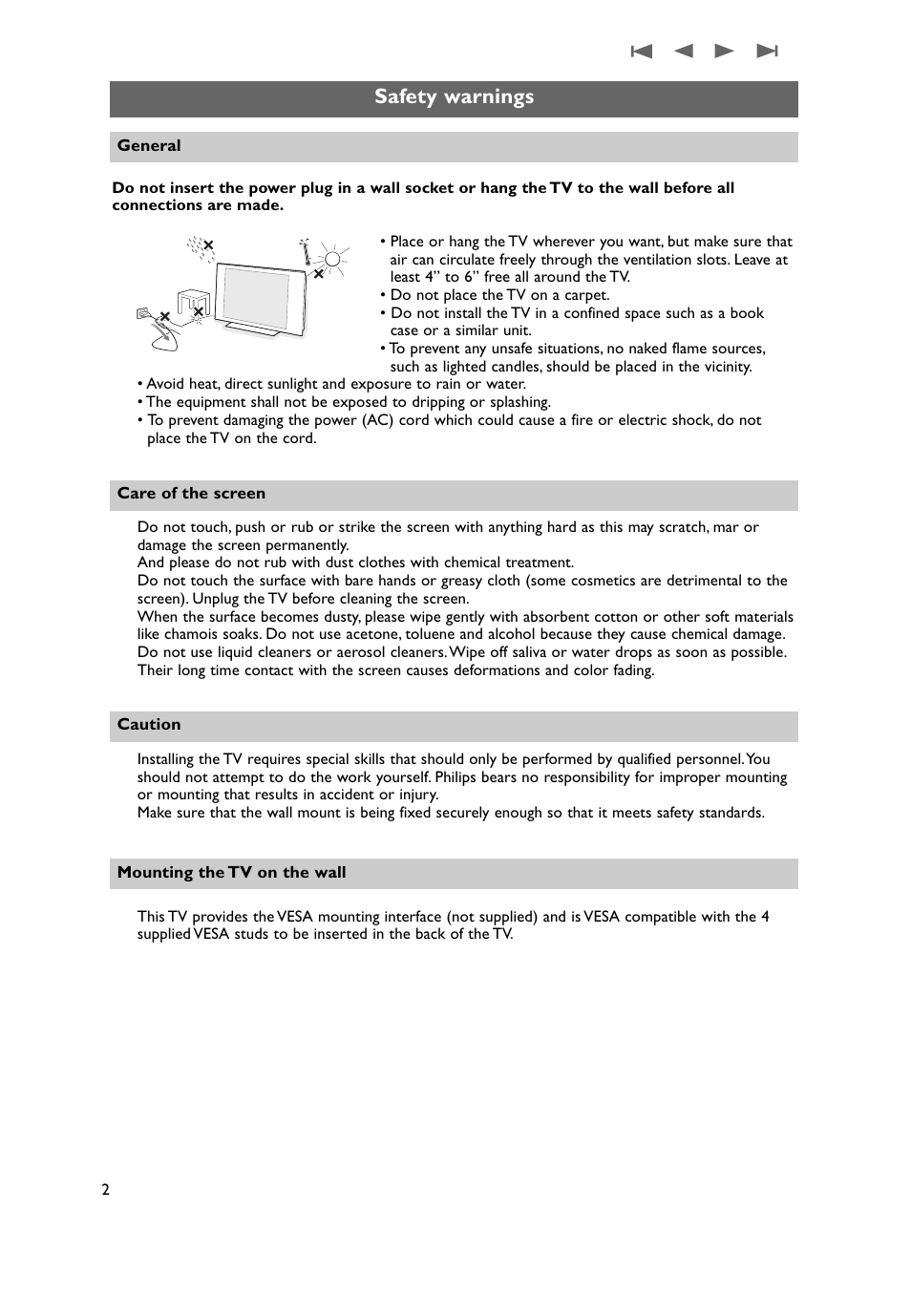 Safety warnings | Philips 37PF9631D-37B User Manual | Page 4 / 60