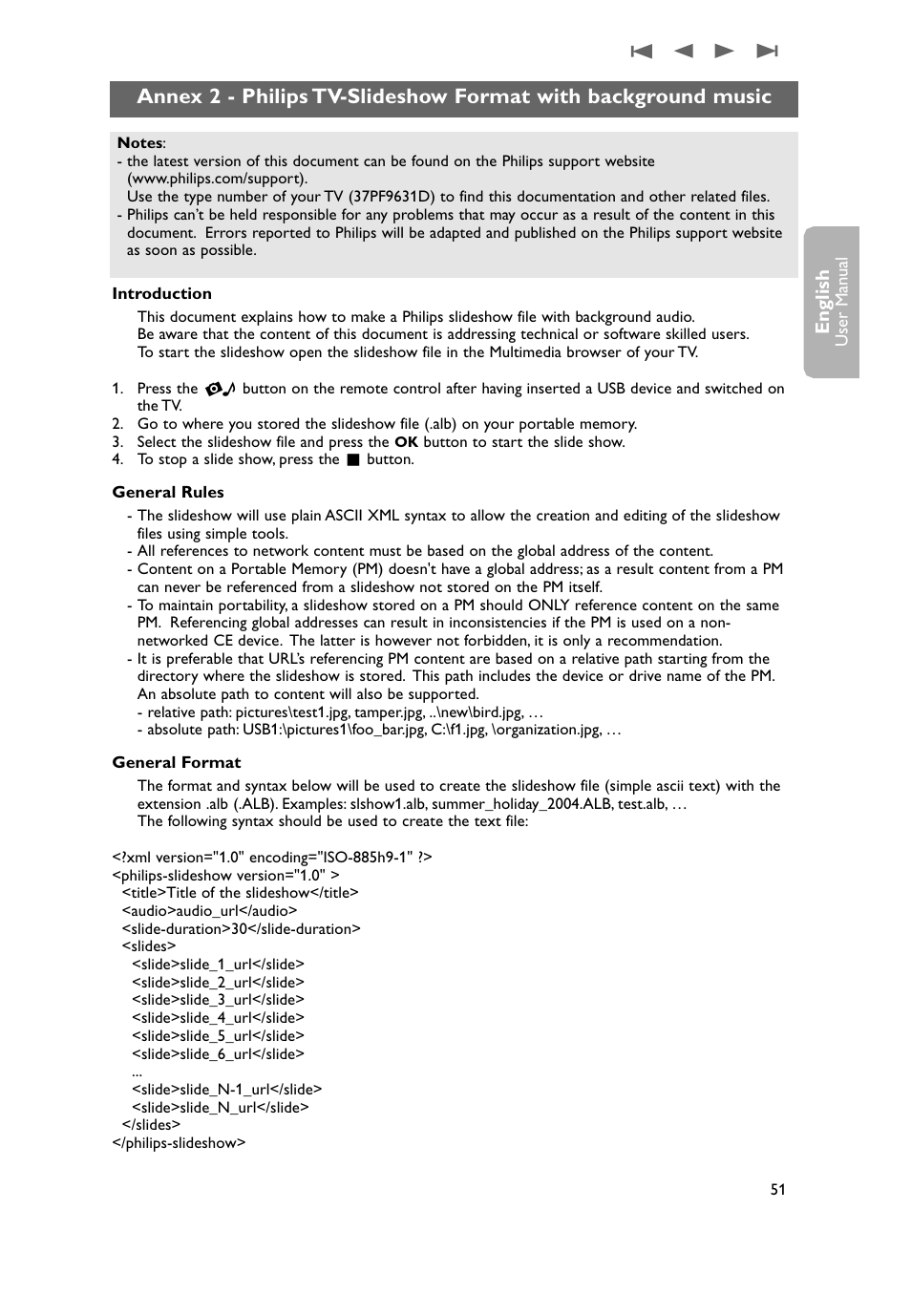 Annex 2 - philips tv-slideshow format, With background music, English | Philips 37PF9631D-37B User Manual | Page 53 / 60