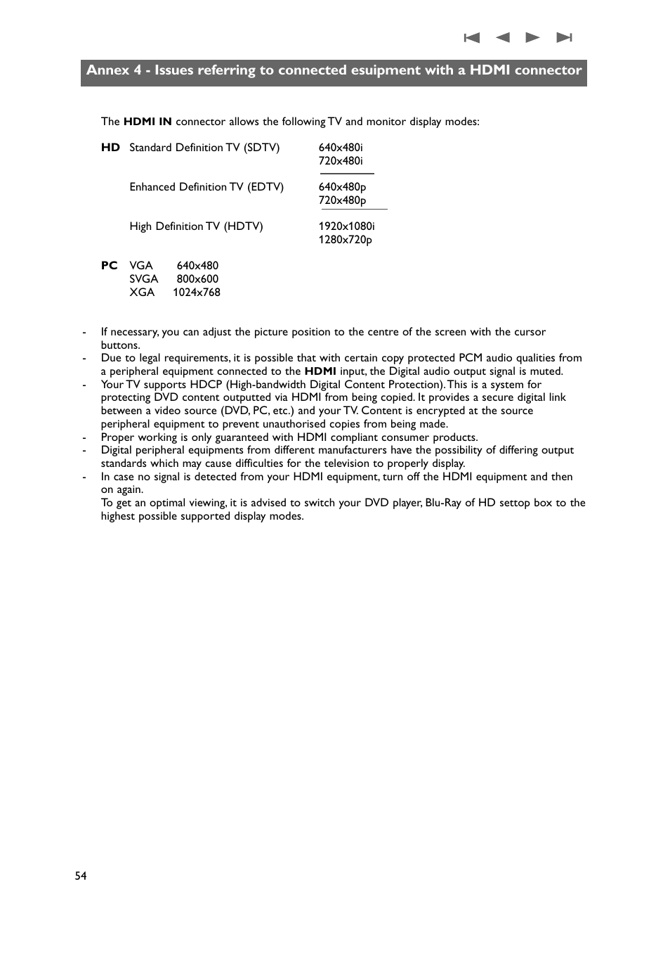 Annex 4 - issues referring to connected, Peripherals with a hdmi connector | Philips 37PF9631D-37B User Manual | Page 56 / 60