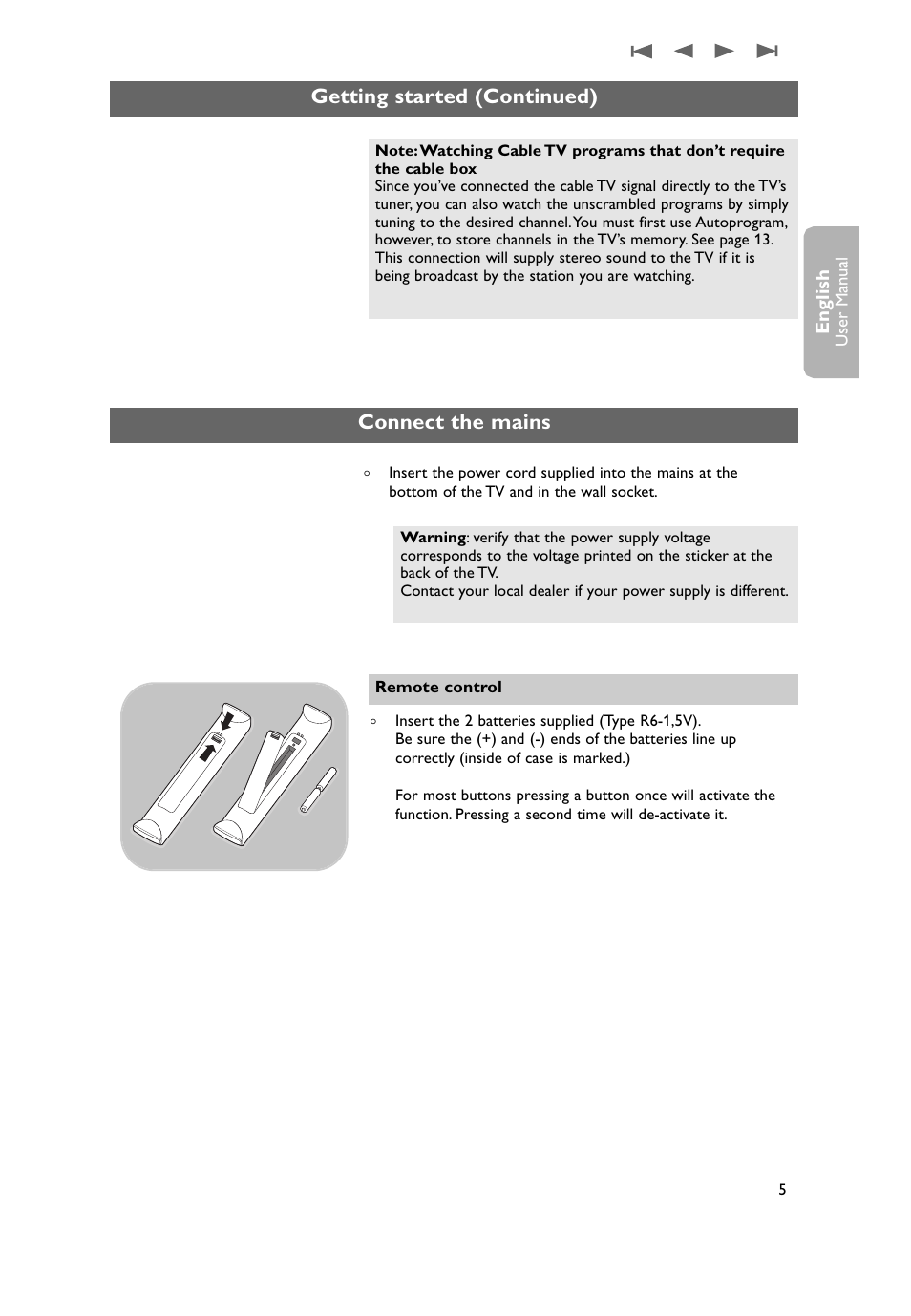 Getting started (continued), Connect the mains | Philips 37PF9631D-37B User Manual | Page 7 / 60