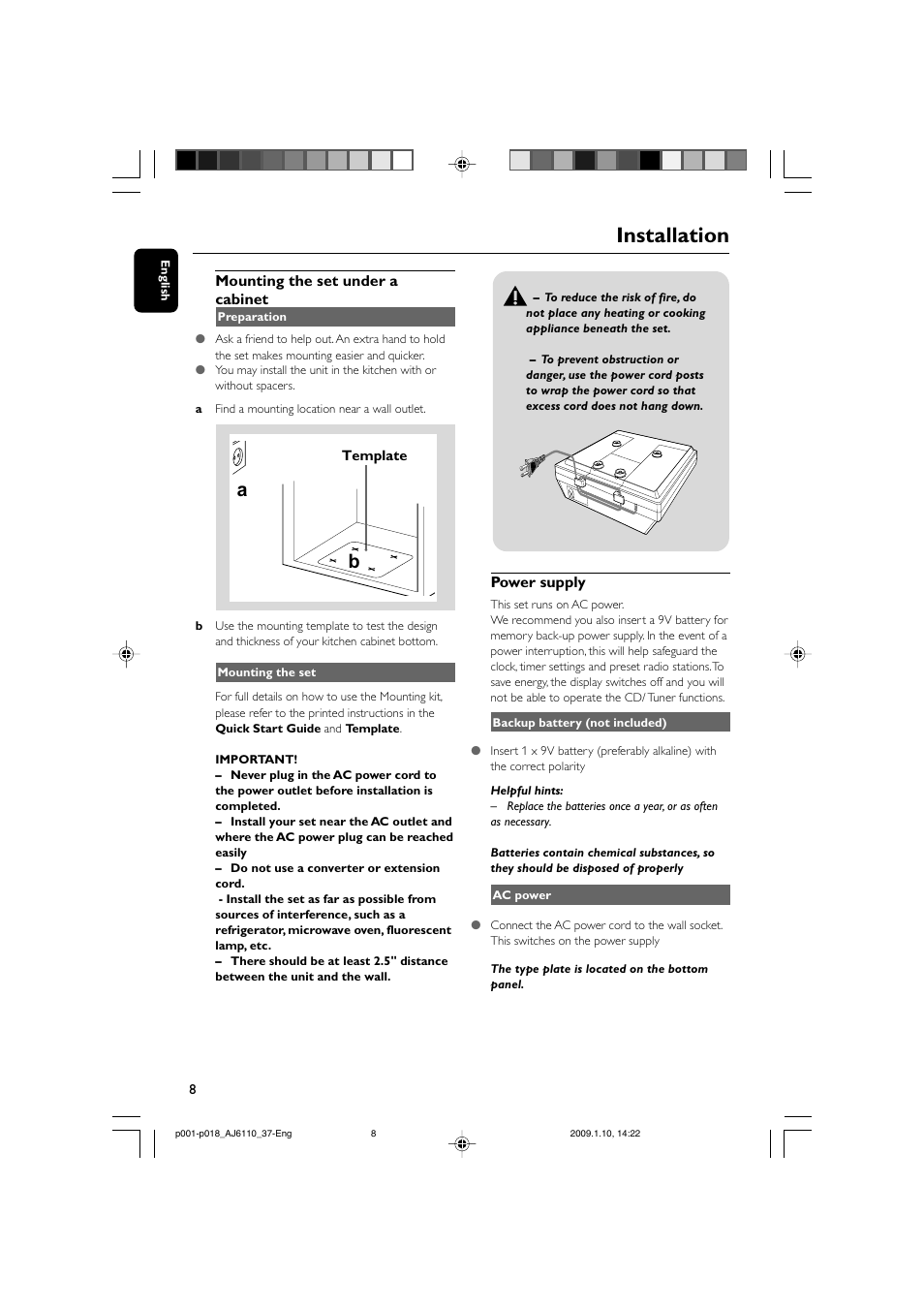 Installation | Philips AJ6111-37 User Manual | Page 8 / 19