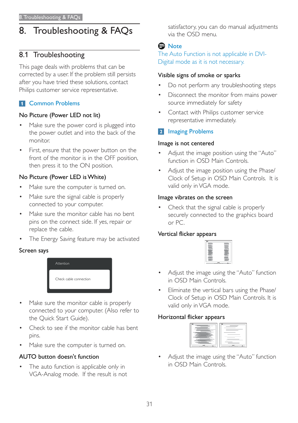 Troubleshooting & faqs, 1 troubleshooting | Philips 190E3LSU-27 User Manual | Page 33 / 38